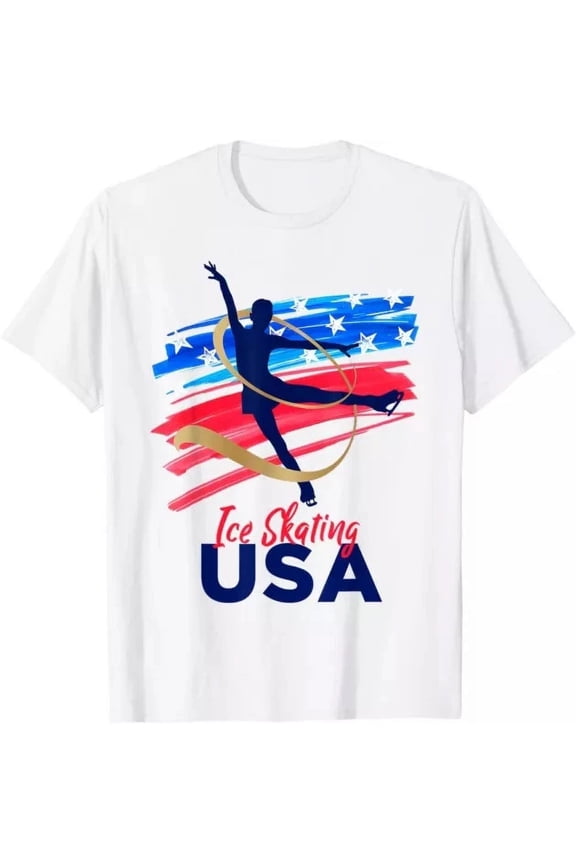 Ice Skating Dance Support The Team Tshirt Usa Flag Shirt Unisex S-5XL Hot Trending Shirt, Vintage Birthday Gift