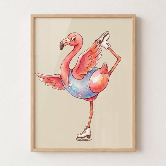 Ice Skating Flamingo Figure Skater Wall Decor Unframed Paper Print
