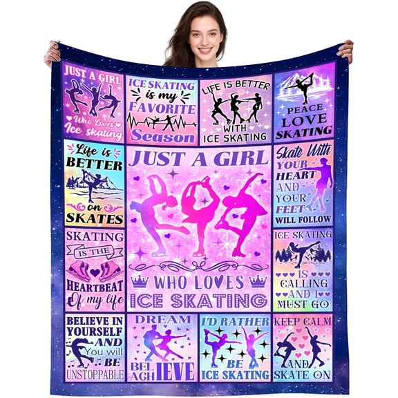Ice Skating Gifts for Girls Stuff Ice Skating Accessories Blanket Throw Plush Bedding Merch Skate Blanket for Girls Women Kids Teen Birthday Party Decorations