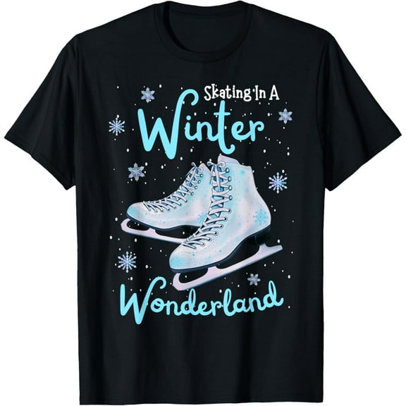 Ice Skating In A Winter Wonderland Figure Skater Christmas T-ShirtMen's and women's gift, black and white T-shirt, size: Extra large S-4XL