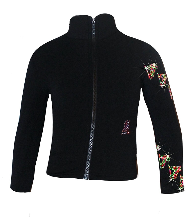 Ice Fire Polartec Figure Skating Jacket – Charming Peacock Sleeve Design, Rhinestone Appliqué