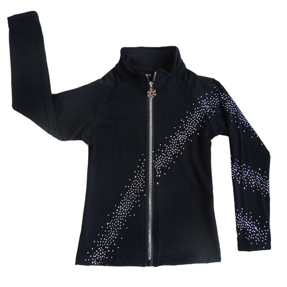 Ice Skating Jackets Girls Black Stretchy Coats Rhinestones Fleece Polyster Tops
