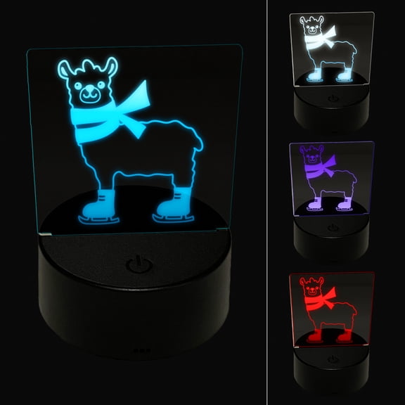 Ice Skating Llama Winter LED Night Light Sign 3D Illusion Desk Nightstand Lamp