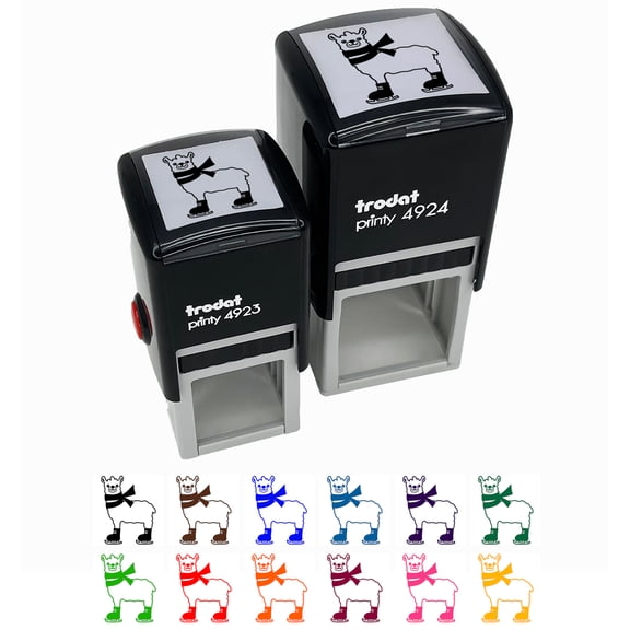 Ice Skating Llama Winter Self-Inking Rubber Stamp Ink Stamper - Yellow Ink - Small 1 Inch