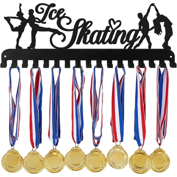 Ice Skating Medal Hook Ice Skating Medal Holder Display Hanger Rack Sports Metal Medal Holder with 17 Hooks Wall Mount Ribbon Display Holder Rack Decor Gifts for Athletes
