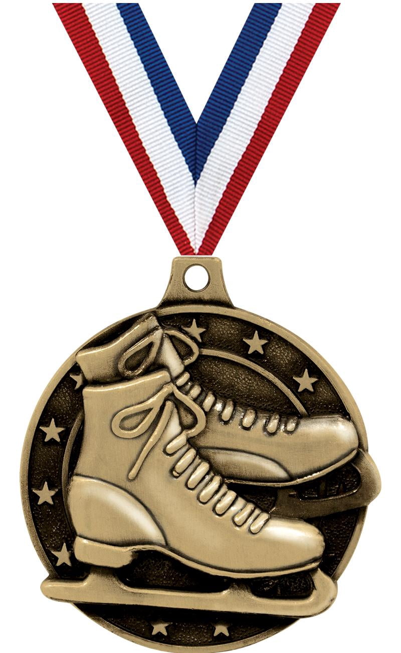 Ice Skating Medals, 2" Gold Diecast Ice Skating Medal Award 5 Pack