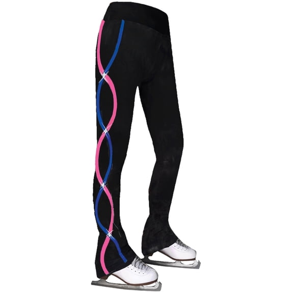 Ice Skating Pants Girls Women Stretchy Blue Pink Quality Stones Trousers Fleece Skiing Training Leggings