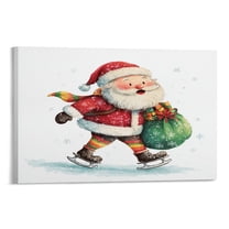 Ice Skating Santa Claus with Gift Bathroom Wall Art Ice Skating Christmas Canvas Wall Art Wall Paintings Poster Prints Pictures Home Decor Canvas Prints 08x12inch Framed Artwork
