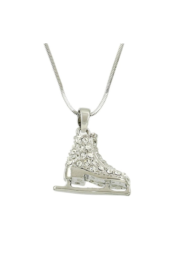 Ice Skating Shoe Pendant Necklace Rhinestone Crystal Rhodium High Polished J0295-CR