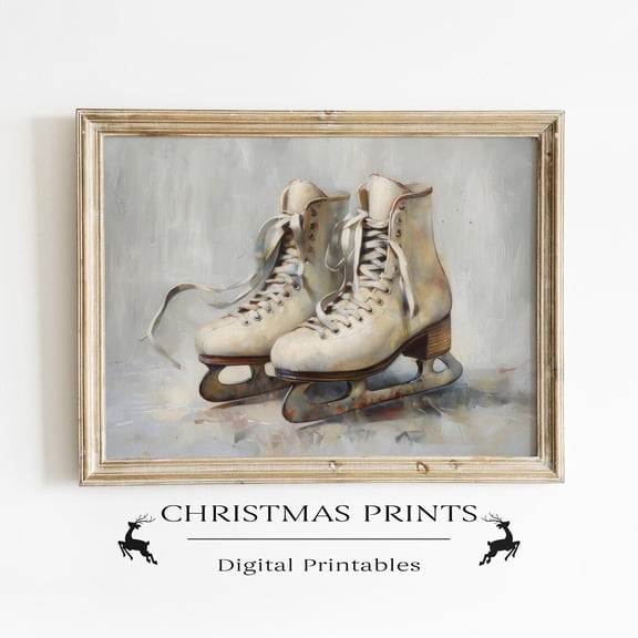 Ice Skating Winter Poster Wall Art, Vintage Snowy Scene Classic Decor UNFRAMED Poster, Wall Art for Decor, Present, 12x18