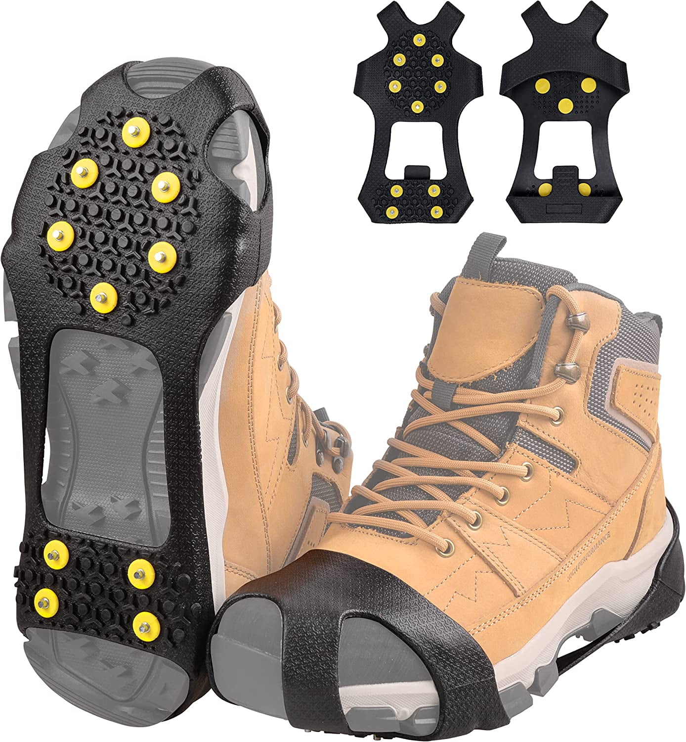 Ice Snow Cleats for Shoes Boots,Walk Traction Cleats Rubber Crampons Anti  Slip 10-Stud Winter Ice Cleat Slip-on Stretch Footwear for Women Men Kids 