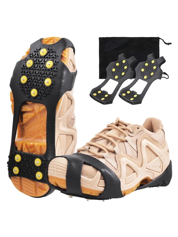Ice Snow Cleats for Shoes Boots, Walk Traction Cleats Rubber Crampons Anti Slip 10-Studs Winter Ice Cleat Slip-on Stretch Footwear for Women Men Kids