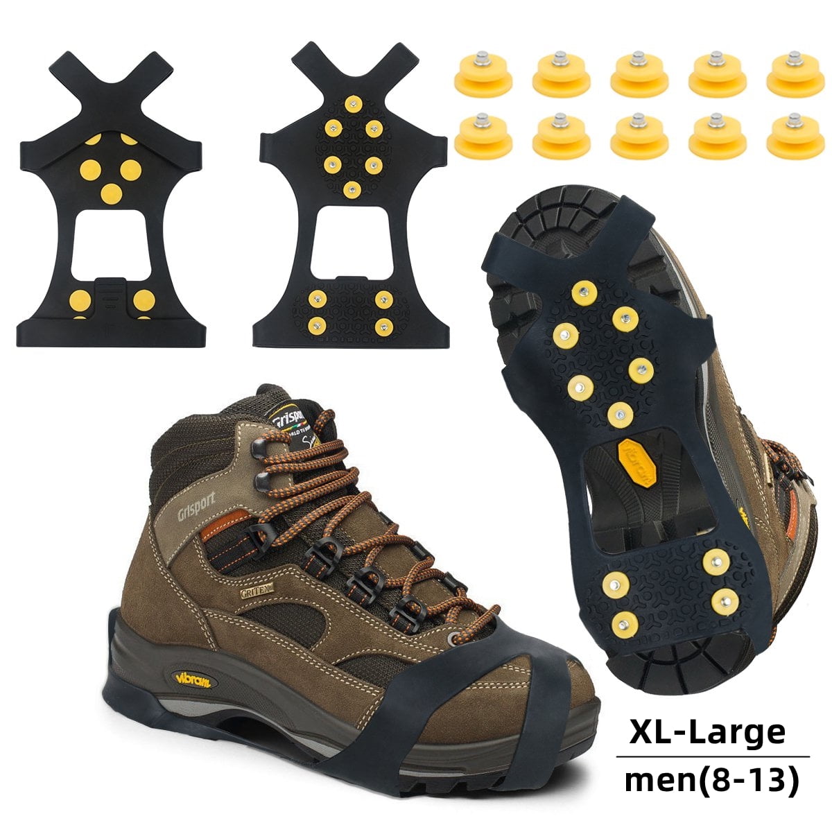 Ice Snow Grips Traction Cleats 10 Steel Studs Anti Slip Ice Cleats ...