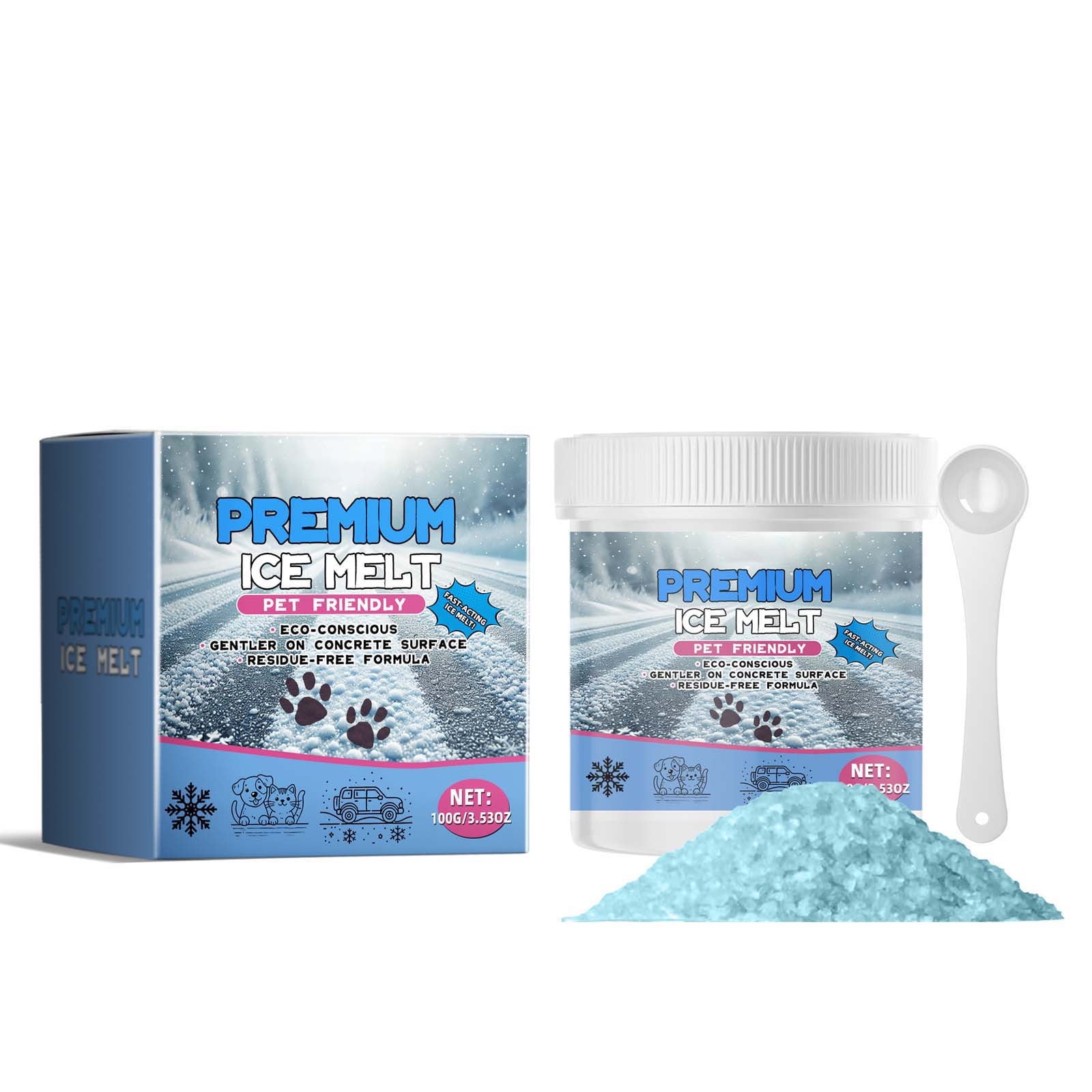Ice & Snow Melt for Driveway, Concrete & Sidewalk, Pet Friendly Ice and Snow Melter, 100g Snow Salt Ice Melt Pet Friendly, Sidewalk Salt, Driveway Salt, Snow Melt is Effective Up to -15
