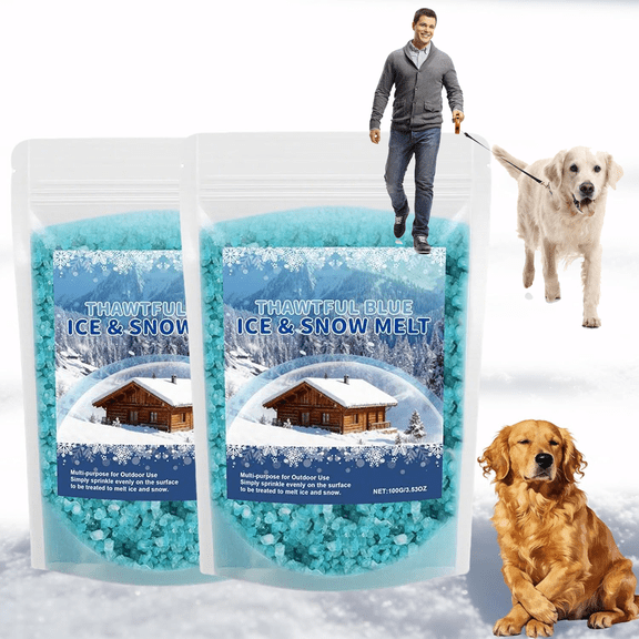 Ice & Snow Melt Fast Acting Granular Rock Salt for Driveways & Sidewalks, Ice Melt Snow Melting Agent, Pet Friendly Low-Corrosion Formula for Driveways , Fast-Acting Blue IceMelt Pellets(2PCS)