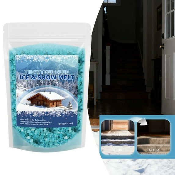Ice & Snow Melt, Snow Salt Ice Melt for Concrete, Sidewalk and Driveway, Pet-Friendly Blue Granular Rock Salt Effective to -16 F, Safer for Pets and Surfaces, Salt for Snow and Ice Removal, 3.53 oz