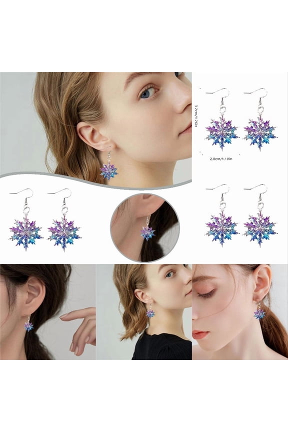 Ice Snowflake Acrylic Winter Festival Earrings for Holiday Party Jewelry Women, 1.26x1.1 inch, Purple