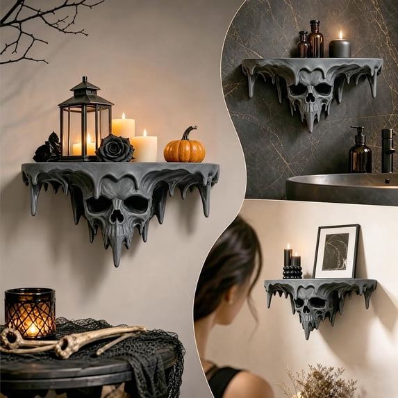 Ice Spike Skeleton Wall Shelf,Gothic Skull Floating Storage Display for Halloween Dark Home Decor Gift Display
