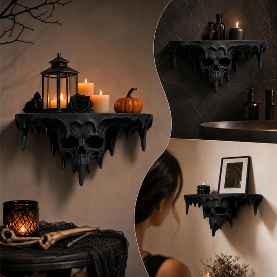 Ice Spike Skeleton Wall Shelf,Gothic Skull Floating Storage Display for Halloween Dark Home Decor Gift Display
