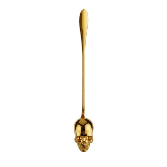 Ice Spoon With Golden Skull Shape Long Handle, Set Of 2 Stainless Steel Stirring Spoons For Juice Drink Cocktail Bar Party, 410 Grade Metal Ice Stirrer For Barware Drinks Beverage
