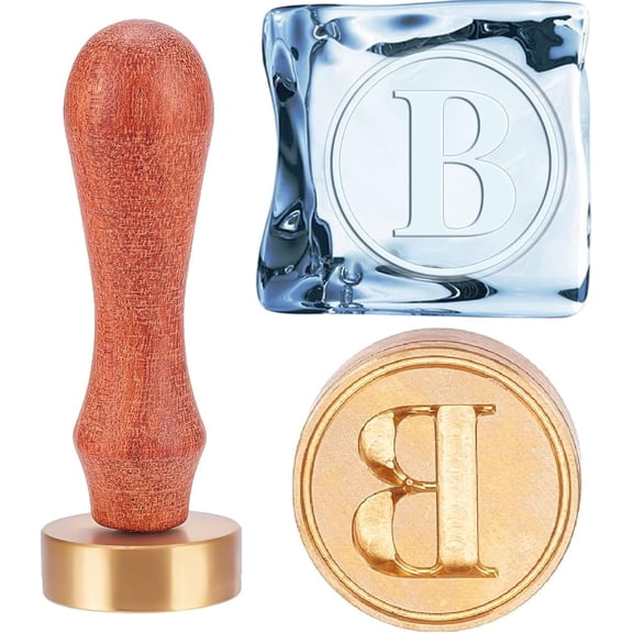 Ice Stamp B Letter Ice Cube Stamp with Removable Brass Head Wood Handle Vintage 1.2" Ice Branding Stamp for Ice Cubes Cocktail Whiskey Mojito Drinks Wedding Making DIY Crafting Colorful