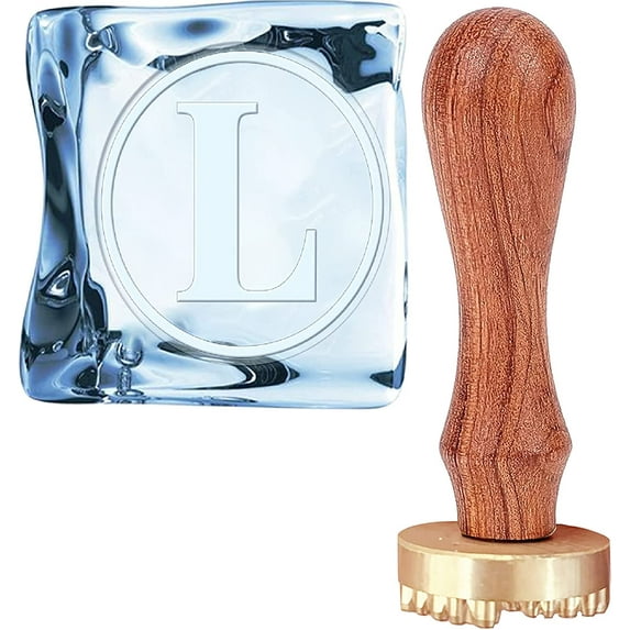 Ice Stamp L Letter Ice Cube Stamp with Removable Brass Head & Wood Handle Vintage 1.2" Ice Branding Stamp for Ice Cubes Cocktail Whiskey Mojito Drinks Wedding Making DIY Crafting