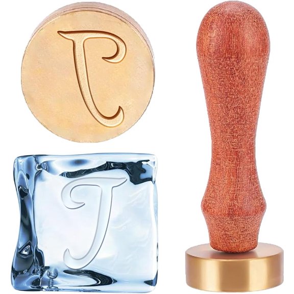 Ice Stamp Letter J Ice Cubes Stamp Ice Bar Drinks Stamp with Removable Stamp Handle and Velvet Pouches for Cocktail Party Wedding Whiskey Mojito Ice