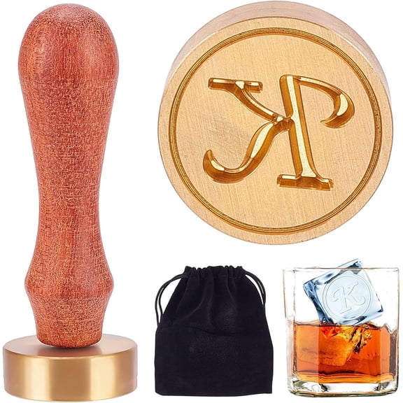 Ice Stamp Letter K With Removable Brass Head Wood Handle - Vintage 1.2" Branding for Cubes Cocktails Whiskey Mojito Drinks - Bar Making DIY Crafting colorful