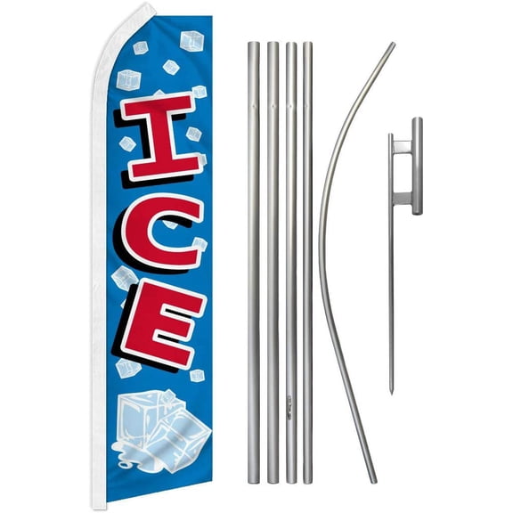 Ice Swooper Feather Advertising Flag & Pole Kit - Perfect for Convenience Stores, Food Trucks, Festivals & Events