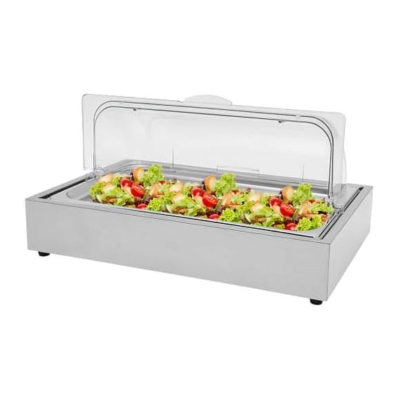 Ice Tray Chafing Dishes for Buffet Stainless Steel Ice Food Serving Display Clear Cold Food Server with Roll Lid Cooling Plate for Dishes Fruit Party