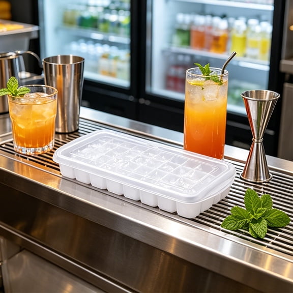 Ice Tray with stackable design and durable plastic construction, Ice Maker with effortless press release, protects from odors, perfect for home kitchen, parties