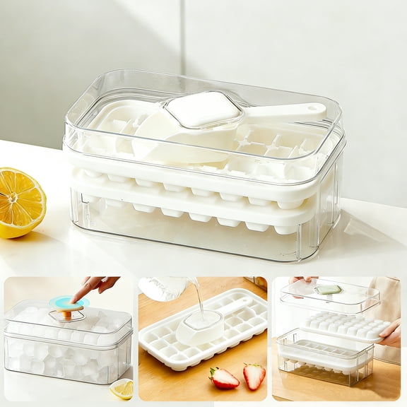 Ice Tray with Storage Bin and One Click Release – Double Layer Portable Ice Maker with Handle for Home, Parties, and Summer Drinks