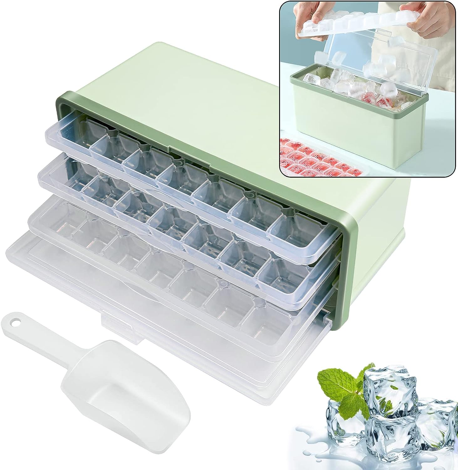 Ice Trays for Freezer with Bin,Ice Cube Trays for Freezer with Lid,Ice