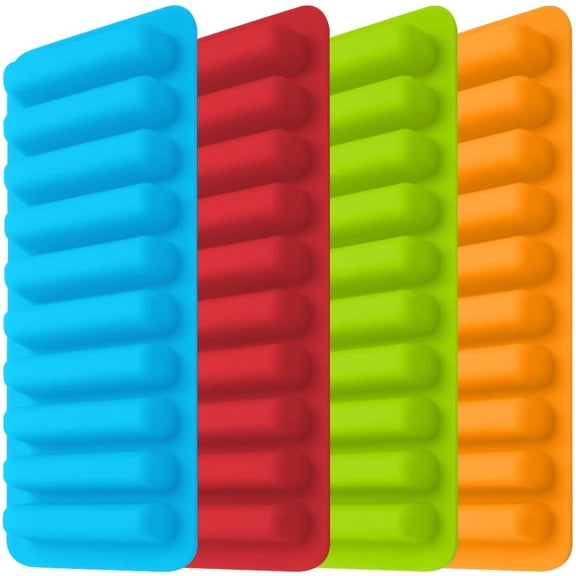 Ice Tube Making Trays, Perfect Ice Cube Sticks Molds for Small Mouth Sport Water Bottles, Bottled Soda, Silicone Ice Stick Tray Set of 4 Trays, 10 Sticks (Classic)