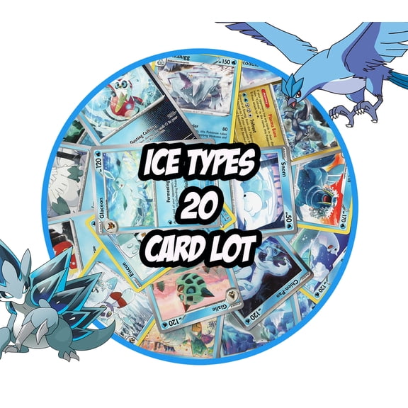 Ice Type Pokemon 20 Card Lot - *Random Set* *No Duplicates* - Articuno Kyurem Snom Walrein Eiscue