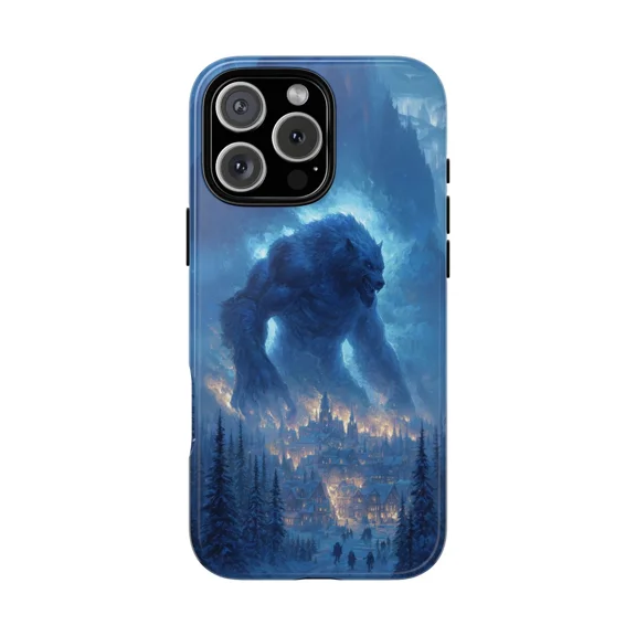 Ice Werewolf Mountain Village Scene Case for iPhone 17 through 11 Pro Max
