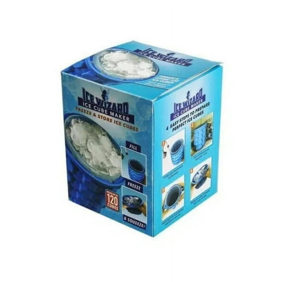 Ice Wizard Ice Cube Maker Freeze & Store Ice Cubes Blue Silicone/Plastic w/Tongs