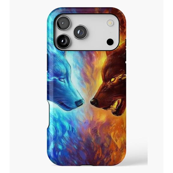 Ice Wolf and Fire Wolf - Wolf Rivalry M3289, Protective Case for iPhone 17 16 15 14 13 12 11 Pro Max – Modern Unisex Style