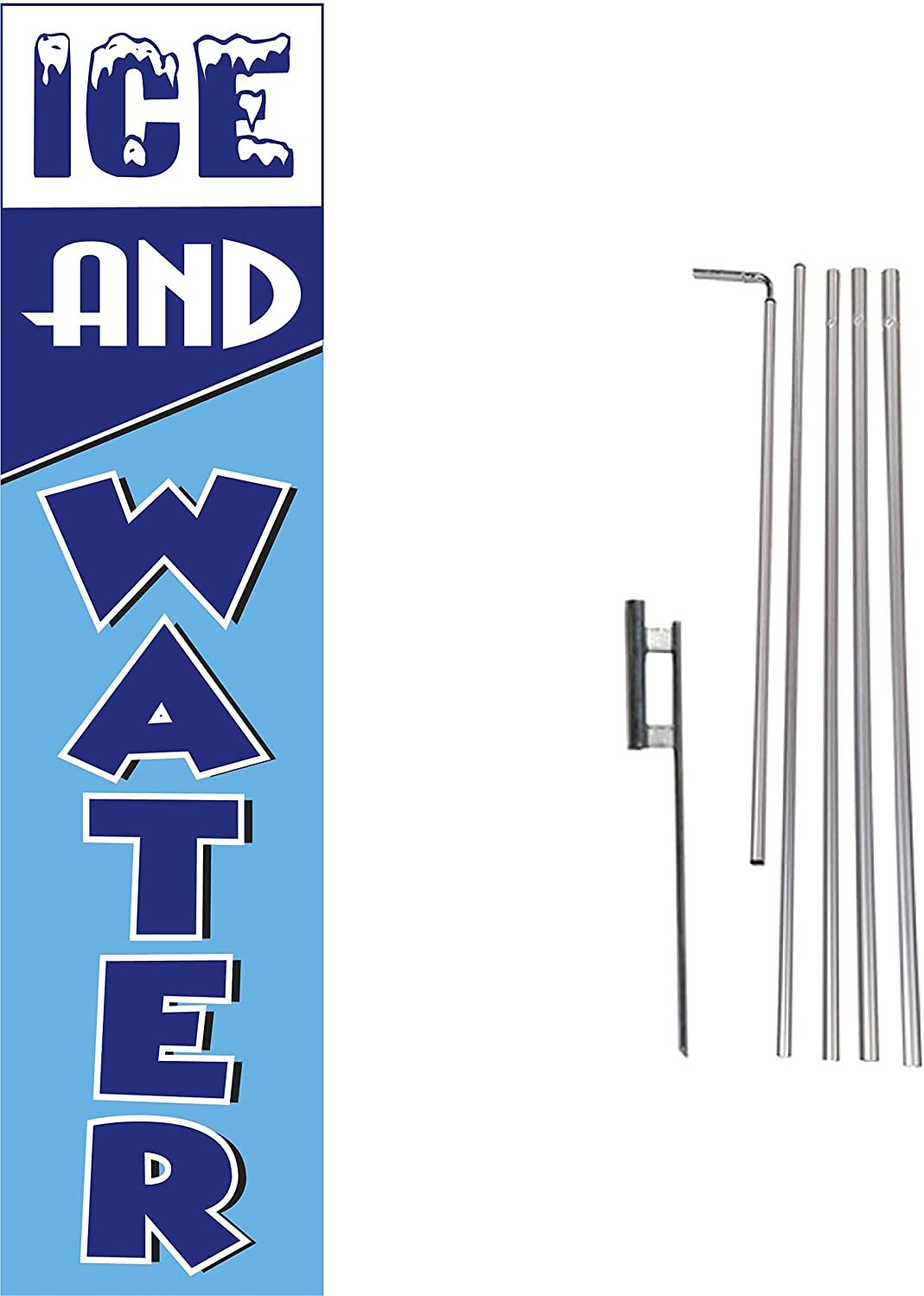Ice and Water Convenience Store Outdoor Advertising Rectangle Feather Banner Swooper Flag Sign with Flag Pole Kit and Ground Stake