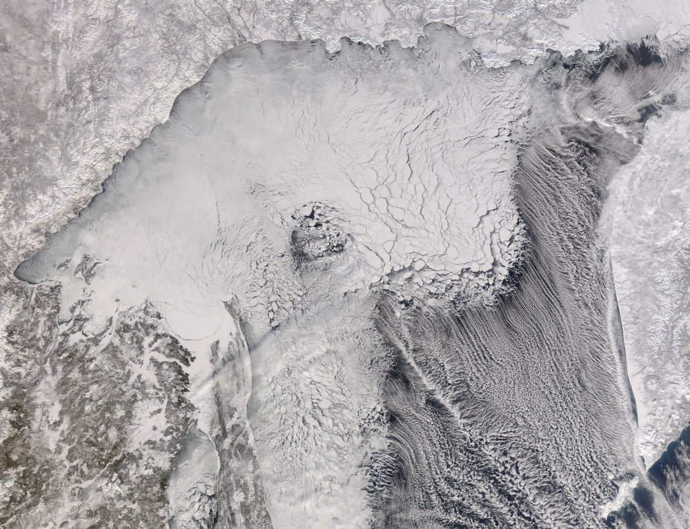 Ice and cloud streets in the Sea of Okhotsk Canvas Art - Stocktrek Images (32 x 24)
