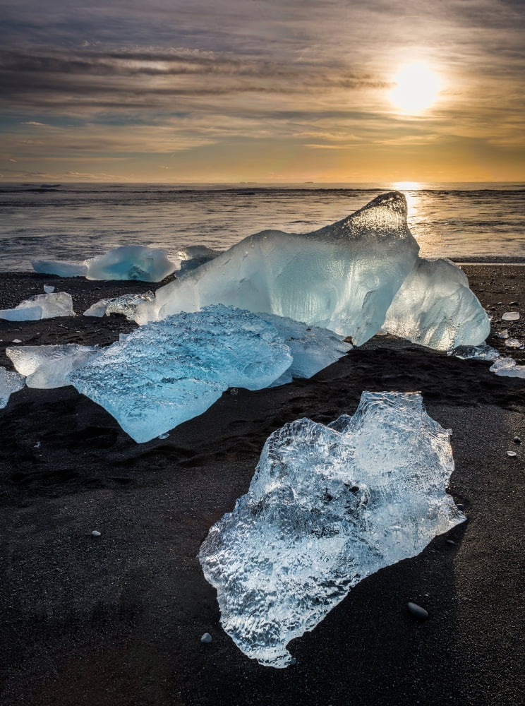 Ice on black sands Ice formations come from the Jokulsarlon Glacial Lagoon Breidamerkurjokull Glacier Vatnajokull Ice Cap Iceland Canvas Art - Panoramic Images (24 x 18)