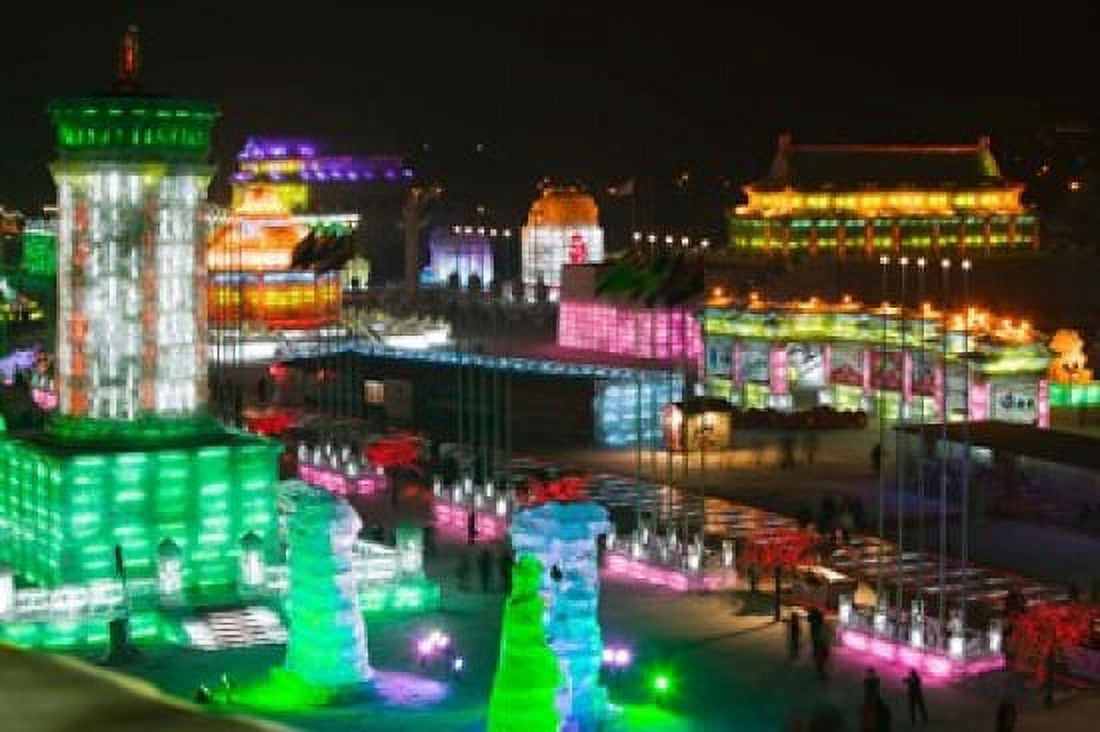 Ice buildings at the Harbin International Ice and Snow Sculpture Festival Harbin Heilungkiang Province China Canvas Art - Panoramic Images (36 x 24)