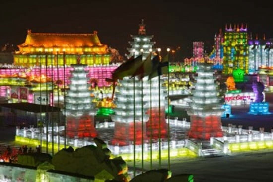 Ice buildings at the Harbin International Ice and Snow Sculpture Festival Harbin Heilungkiang Province China Canvas Art - Panoramic Images (36 x 24)