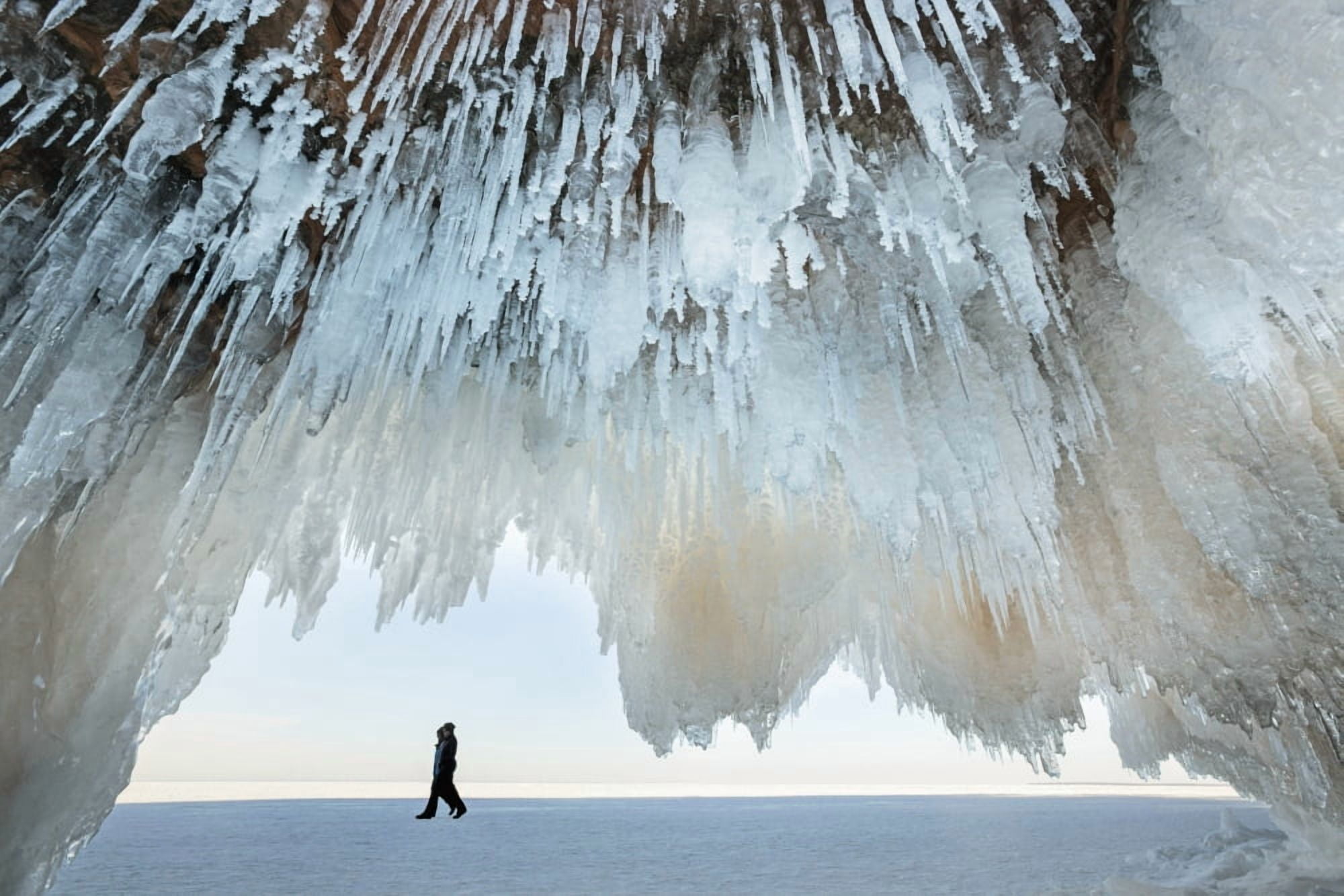 Ice caves on Lake Superior near Bayfield Michigan United States of America Canvas Art - Susan Dykstra  Design Pics (38 x 24)