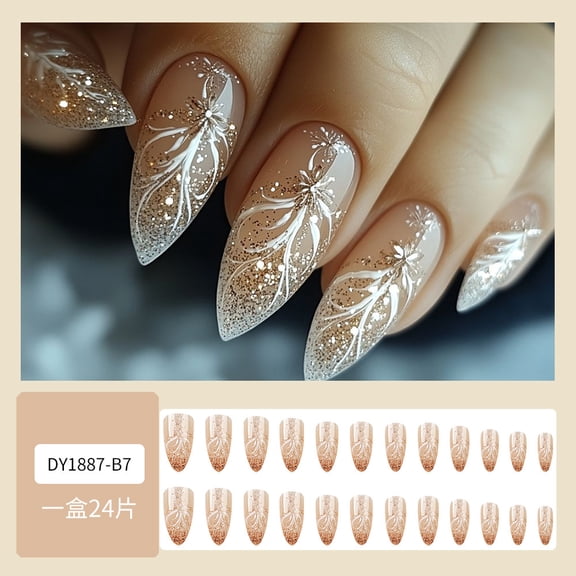 Ice crystal snowflake water drop type manicure, glitter powder nail patch advanced sense, cross-border hot-selling whitening wearing nail piece