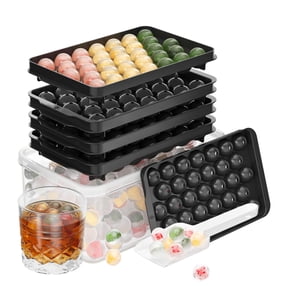Ice cube tray with lid and trash can, 3 packaged ice cube trays for freezers, 99 pcs round ice cube molds, ice maker bucket with spoon, for cocktails, coffee, RV accessories, easy to release