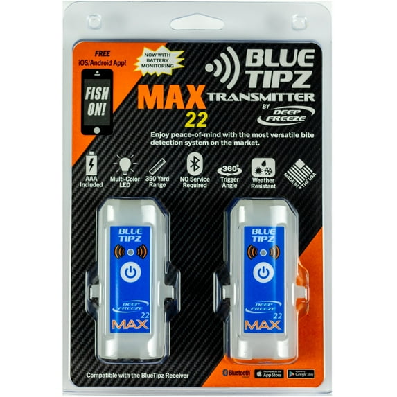 Ice fishing Tip up Alert Transmitter - 2 PACK - Blue Tipz - Sends Alert to Your Smart Phone + Blinking Light + Application to Keep Fishing