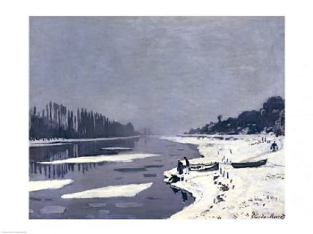 Ice on the Seine at Bougival c1864-69 Canvas Art - Claude Monet (24 x 18)