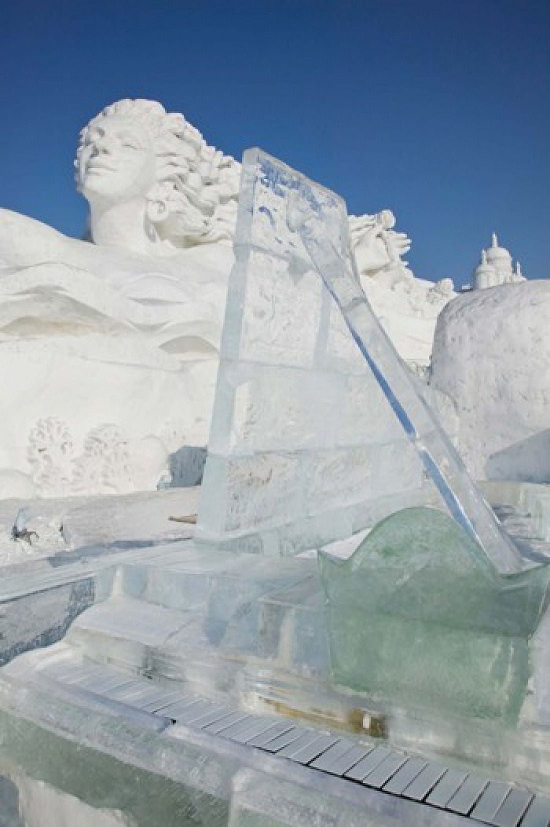 Ice piano by frozen Sun Island Lake at Harbin International Sun Island Snow Sculpture Art Fair Harbin China Canvas Art - Panoramic Images (24 x 36)