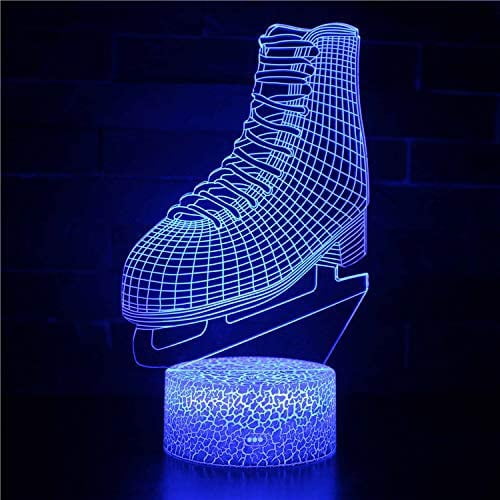 Ice skates 3D Night Light 16 Color Change Lamp Acrylic Flat ABS Base USB Charger Home Decoration Toy Brithday Xmas Kid Children Gift